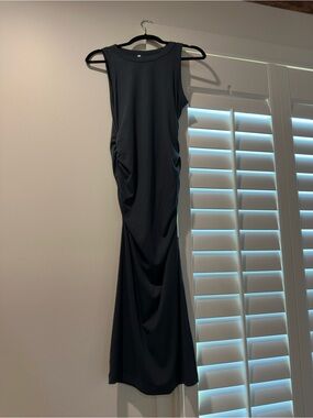 Elegant Blue Sleeveless Maxi Dress with Side Draping